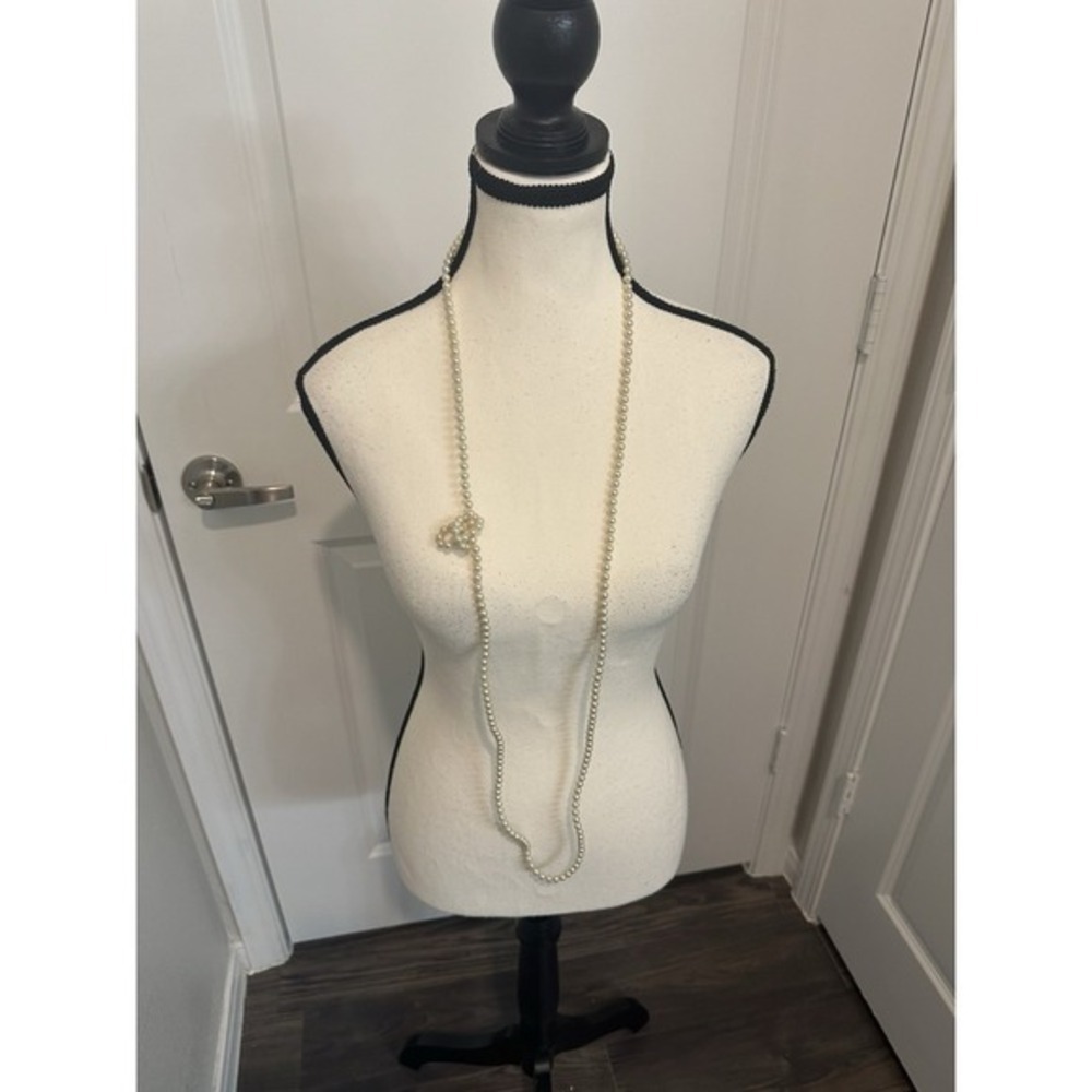 Long Faux Pearl Necklace Single Strand Ivory Holiday Party Classic Statement